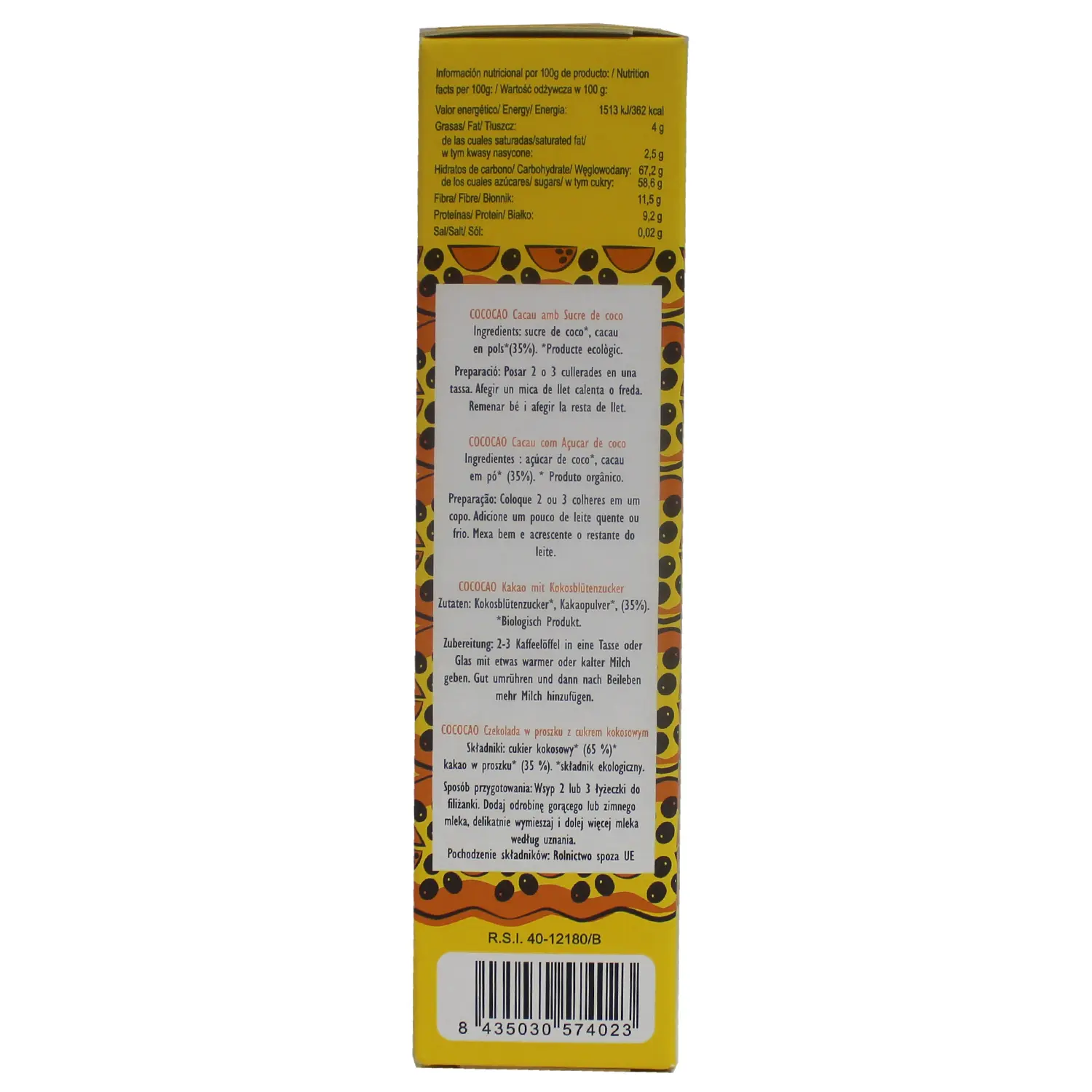 Organic Coconut Sugar Instant Cacao. 250g