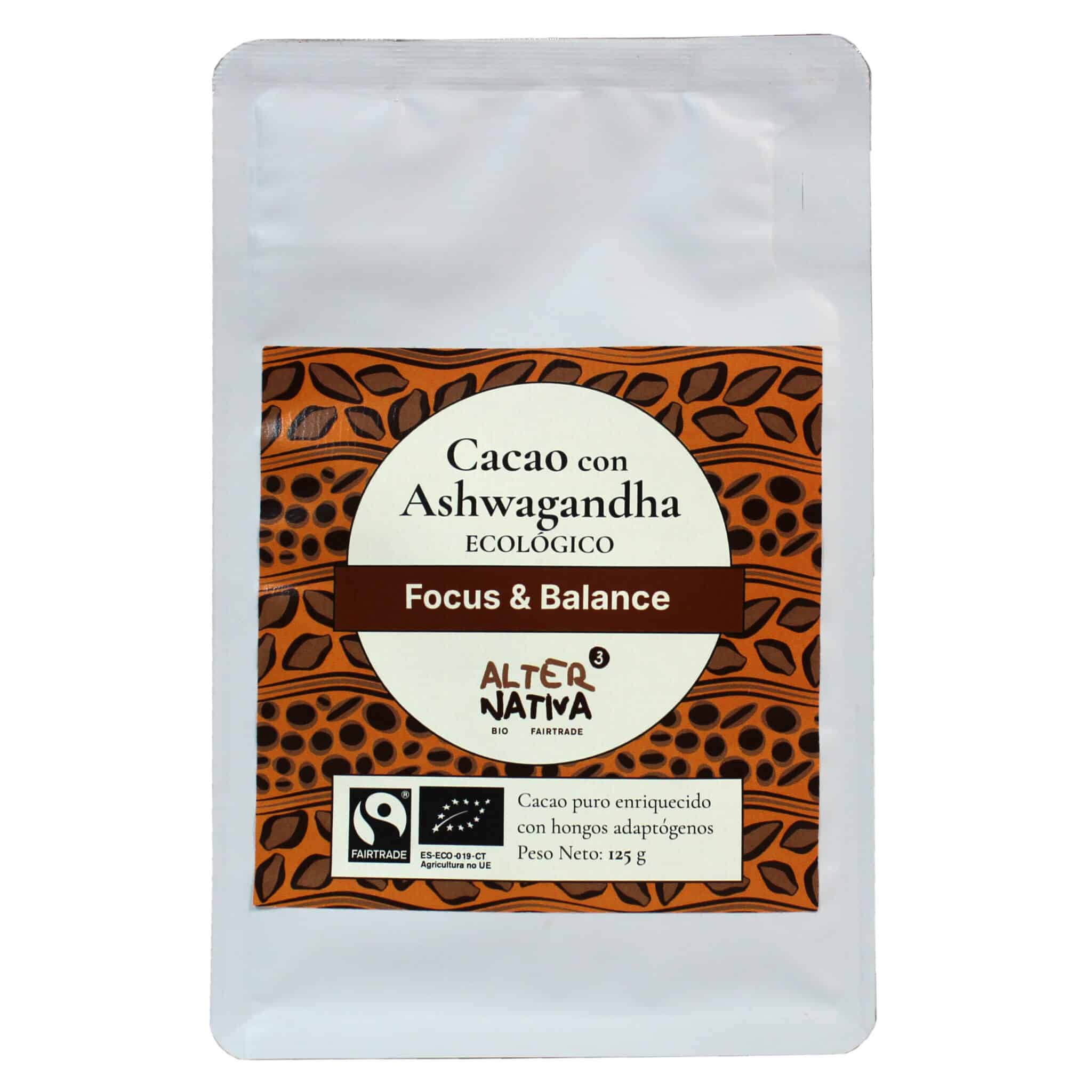 Cacao con ashwagandha ecológico AlterNativa3 125 g - vista frontal