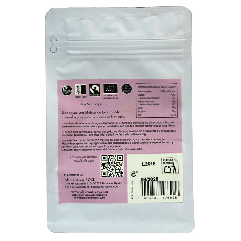 Organic Lion's Mane Cacao. 125g